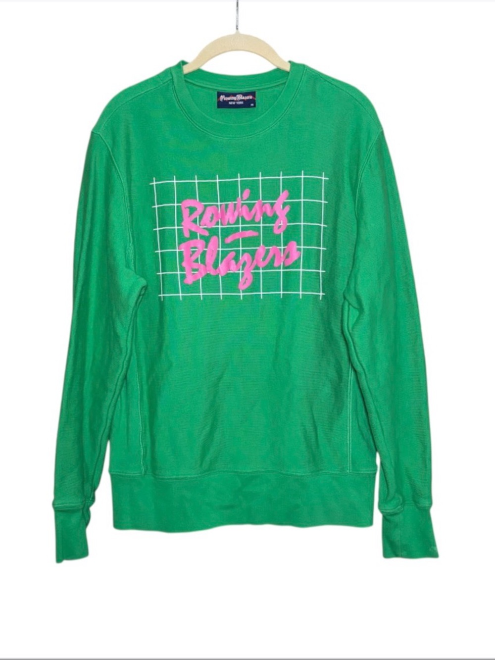 Rowing Blazer Graphic Print Pullover Sweatshirt Medium Green Pink Retro Preppy